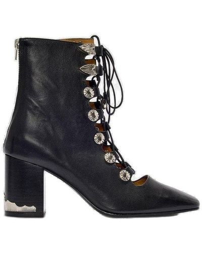 Toga Pointed Toe Laced Ankle Boots - Black
