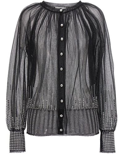 Rabanne Long Sleeved Studded Sheer Blouse - Black