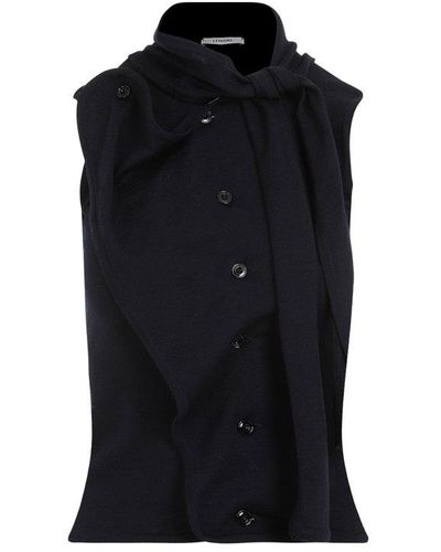 Lemaire Scarf-detailed Asymmetric Buttoned Top - Black