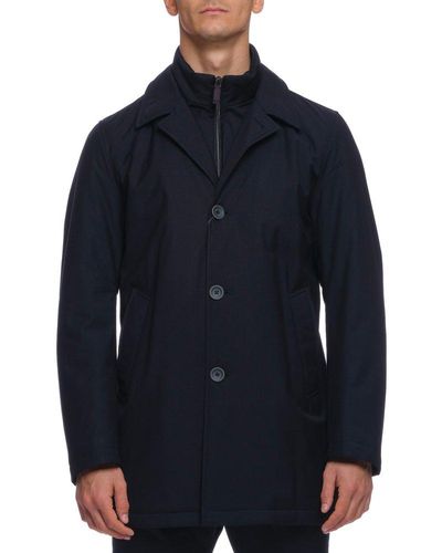 Herno Buttoned High Neck Coat - Blue