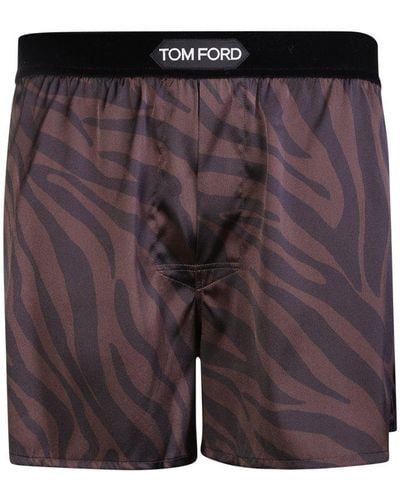Tom Ford All-over Zebra Print Silk Boxer Shorts - Brown