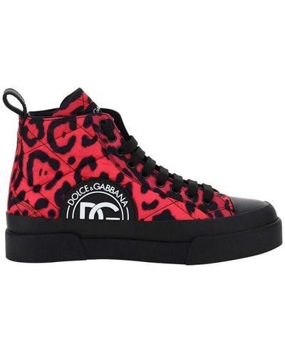 Dolce & Gabbana Printed Quilted Mid-top Sneakers - Red
