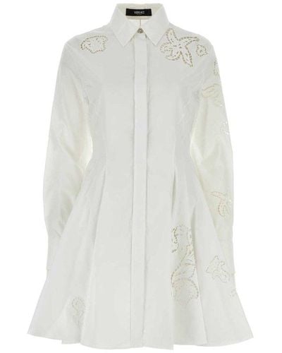Versace Sangallo-embroidered A-lined Mini Shirt Dress - White