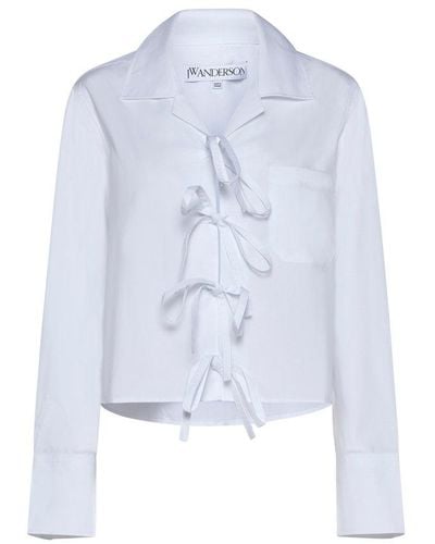 JW Anderson Bow Tie Detailed Cropped Poplin Shirt - Blue