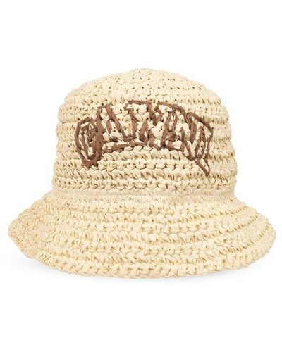 Ganni Bucket Hat With Logo - Natural