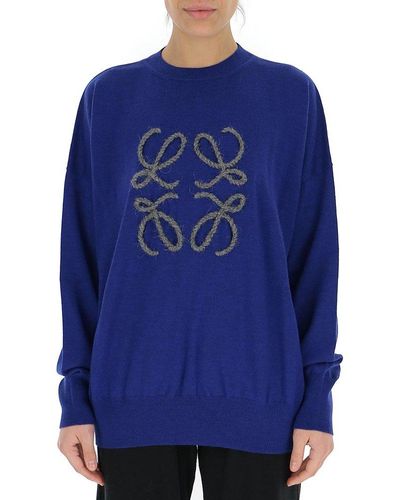 Loewe Anagram Embroidered Sweater - Blue