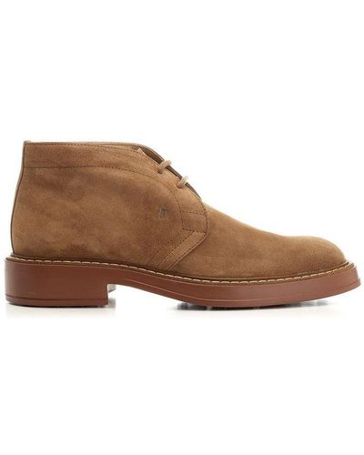 Tod's Desert Round Toe Lace-up Boots - Brown