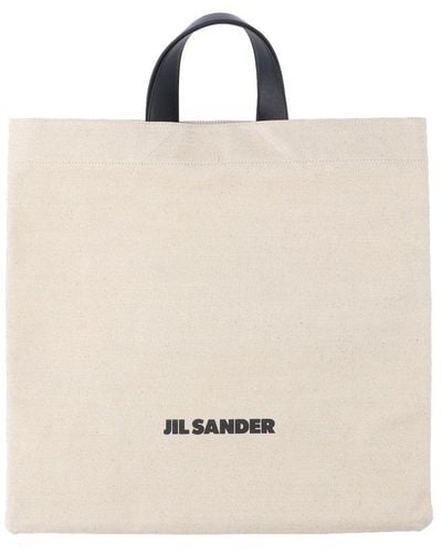 Jil Sander Logo Printed Top Handle Tote Bag - Natural