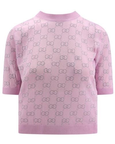 Gucci Monogrammed Crewneck Knit T-shirt - Pink