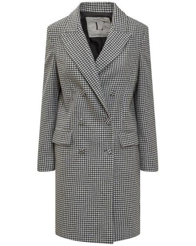 L'Autre Chose Checked Double Breasted Coat - Grey