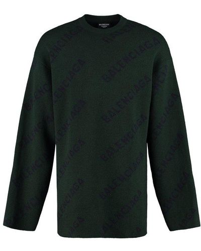 Balenciaga Allover Logo Intarsia Sweater - Green