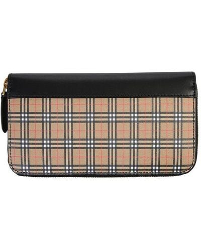 Burberry Check Print Continental Zip Around Wallet - Natural