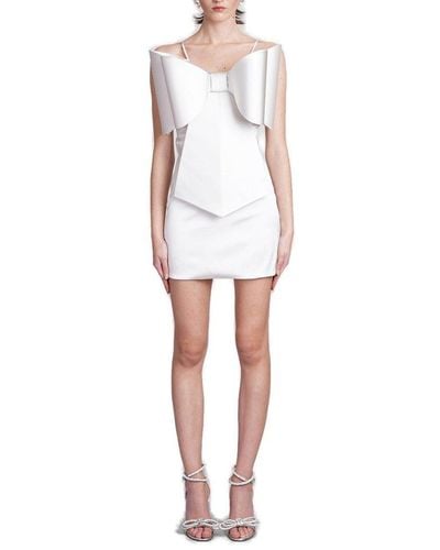 Mach & Mach Bow-embellished Spaghetti Straps Mini Dress - White