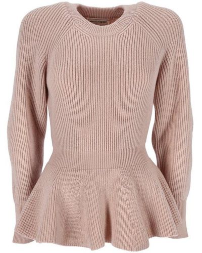 Alexander McQueen Peplum Long Sleeved Sweater - Pink