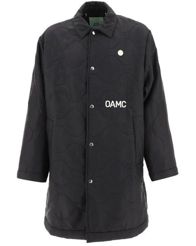 OAMC Logo Embroidered Buttoned Quilted Coat - Black