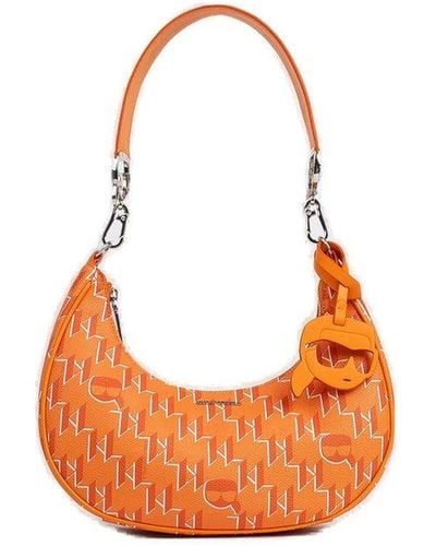 Karl Lagerfeld Monogram-pattern Zipped Shoulder Bag - Orange