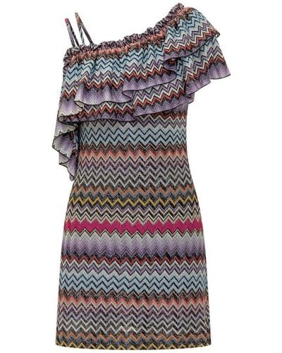 Missoni Zigzag Patterned One Sleeved Dress - Multicolour