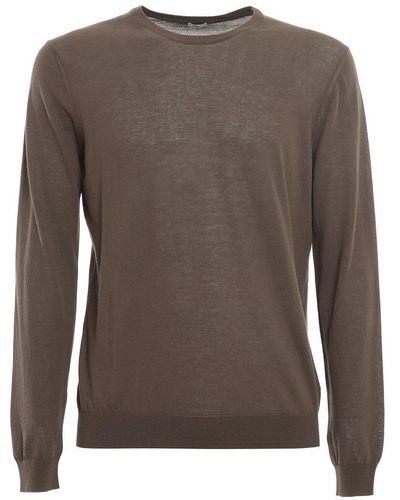 Malo Crewneck Knitted Sweater - Brown