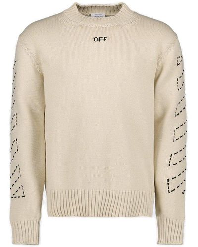Off-White c/o Virgil Abloh Cotton Blend Crew-neck Sweater - Natural
