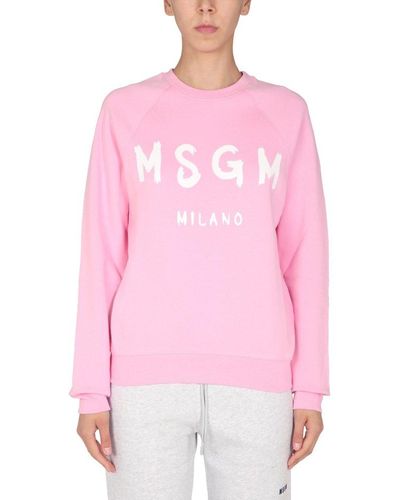 MSGM Logo Printed Ribbed Sweatshirt - Pink