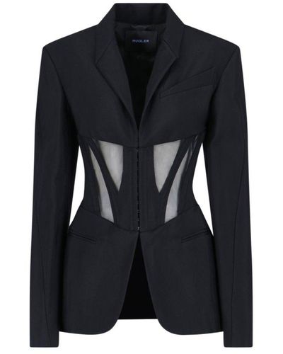 Blazer Corseté Mugler - Taille 42 (US 10), Noir, Maille, Prix D'origine 2960€, Neuf Avec étiquettes