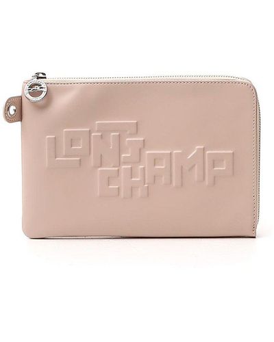 Longchamp Logo Embossed Zipped Ipad Case - Pink