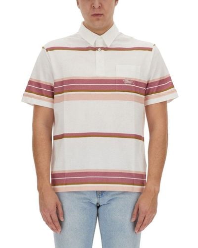 Etro Pegaso-embroidered Short-sleeved Striped Polo Shirt - White