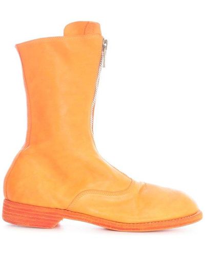 Guidi Front-zip Calf-length Boots - Orange