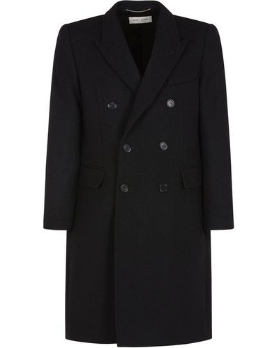 Saint Laurent Double-breasted Long-sleeved Coat - Black