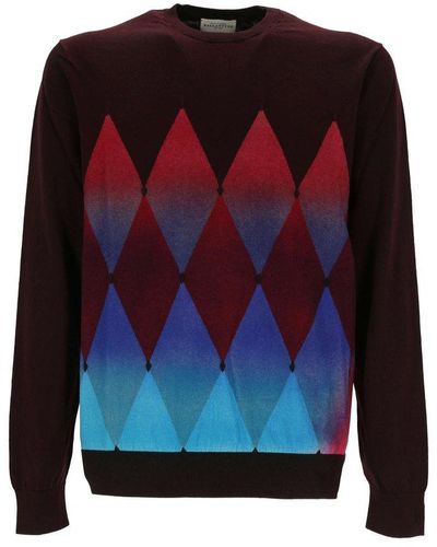 Ballantyne Geometric Patterned Crewneck Long-sleeved Sweater - Blue