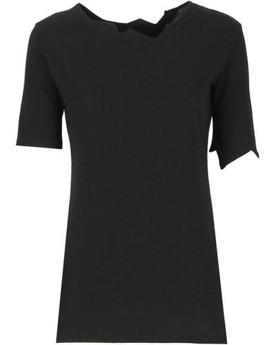 Yohji Yamamoto Asymmetric Round Neck Short Sleeved T-shirt - Black