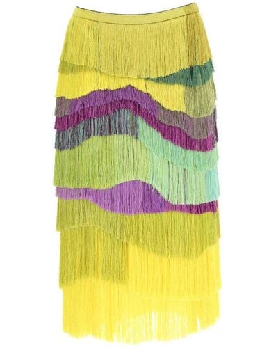 Dries Van Noten Color-block Fringed Skirt - Yellow