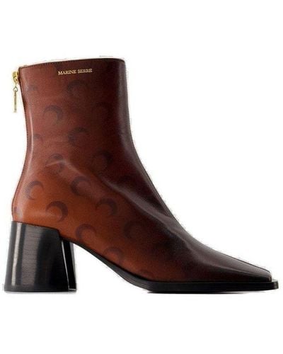 Marine Serre Square Toe Zipped Ankle Boots - Brown