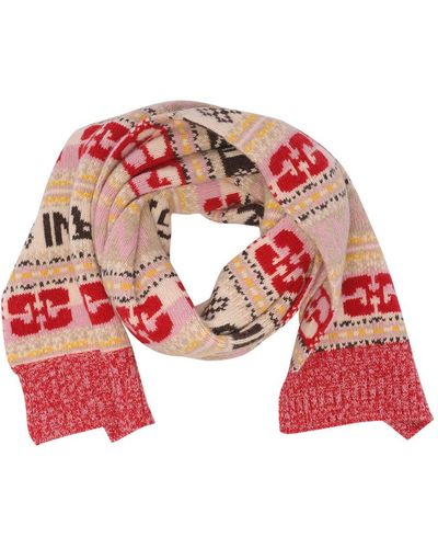 Ganni Logo-intarsia Knitted Scarf - Red