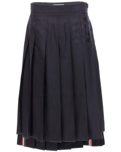 Thom Browne Stripe Detailed Pleated Skirt - Blue