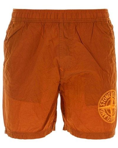 Stone Island Compass-embroidered Track Swim Shorts - Orange