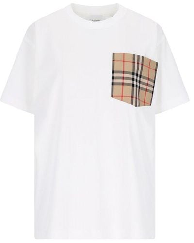 Burberry Check Printed Crewneck T-shirt - White