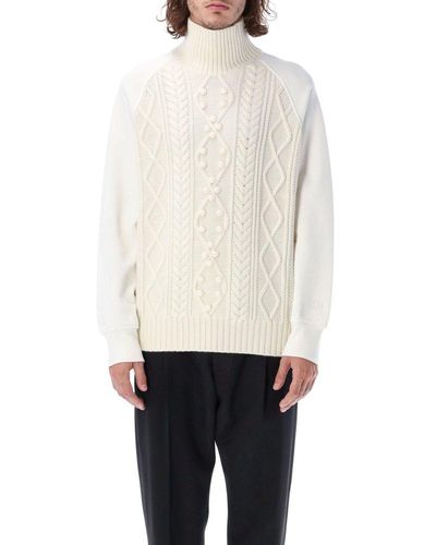 Neil Barrett Hybrid Cable-knit Rollneck Sweater - White
