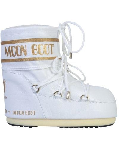 Moon Boot Logo Printed Padded Lace-up Boots - White