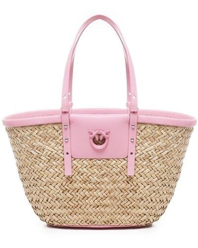 Pinko Love Summer Logo Detailed Tote Bag - Pink