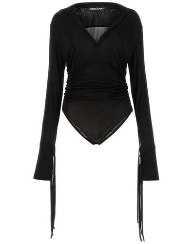 ANDREA ADAMO Semi-sheer Gathered Detailed Bodysuit - Black
