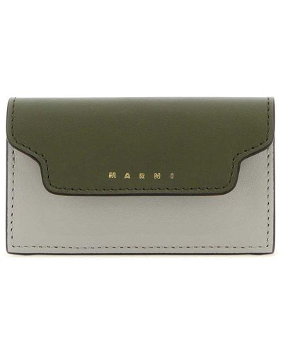 Marni Logo Embossed Open-fold Card Holder - Green