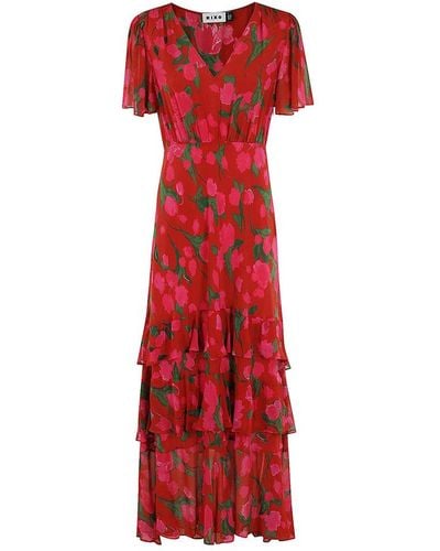 RIXO London V-neck Floral-printed Maxi Dress - Red