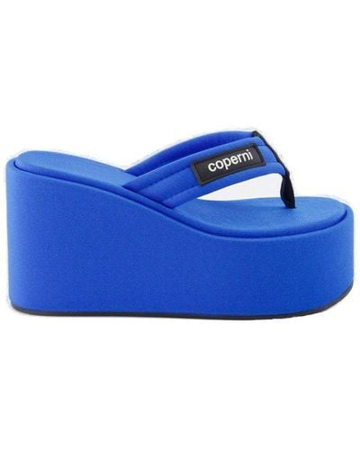 Coperni Logo Patch Wedge Tong-strap Sandals - Blue