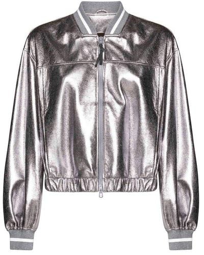 Brunello Cucinelli Laminated Leather Jacket - Metallic
