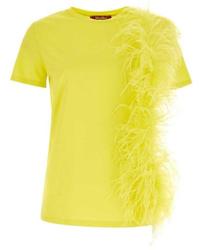 Max Mara Studio Feather Detailed Crewneck T-shirt - Yellow