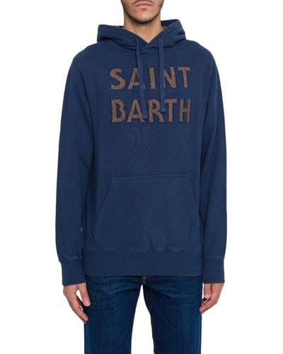 Mc2 Saint Barth Logo Embroidered Drawstring Hoodie - Blue