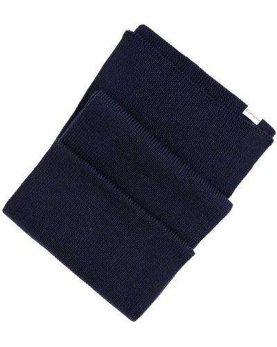 Woolrich Logo Detailed Ribbed Scarf - Blue