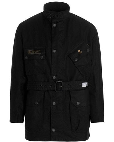 Barbour Logo Embroidered Belted High-neck Jacket - Black