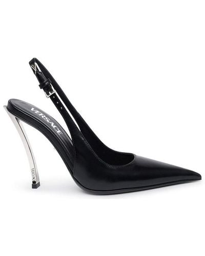 Versace Pin Point High-heeled Slingback Pumps - Black